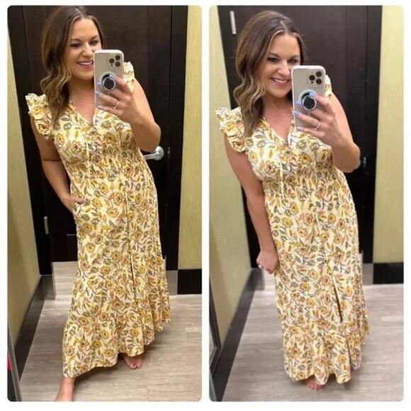 Sonoma Plus Size 4X Floral Maxi Dress Button Front Smocked Waist Swiss Dot - Picture 2 of 15